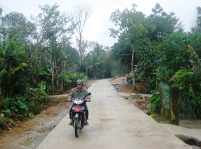 Đường vào làng nghề mộc truyền thống Văn Hà (xã Tam Thành) vừa được bê tông hóa.Ảnh: VĂN SỰ