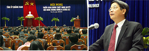 Ủy viên Trung ương Đảng, Bí thư Tỉnh ủy Nguyễn Đức Hải phát biểu tại hội nghị. Ảnh: XUÂN NGHĨA