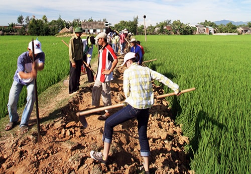 Tuổi trẻ Quảng Nam ra quân làm đường. Ảnh: ANH TRÂM