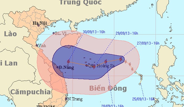 Dự báo đường đi của bão Wutip.