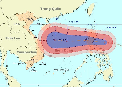 Sơ đồ dự báo hướng đi bão Nari - Nguồn: Trung tâm dự báo Khí tượng Thủy văn Trung ương