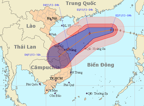 Sau ngày 3.11, dự báo bão số 12 sẽ đổi hướng, dự báo đổ bộ vào Quảng Trị - Quảng Ngãi.