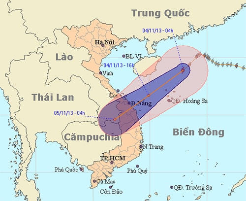 Dự báo hướng đi bão số 12. Nguồn: Trung tâm dự báo Khí tượng Thủy văn Trung ương.