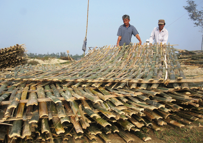  Các tấm tre đan kiểu trục trịch được chuyển ra sông.