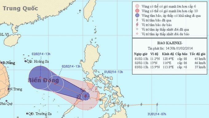 Vị trí và đường đi của bão Kajiki - Ảnh: Trung tâm dự báo khí tượng thủy văn trung ương.
