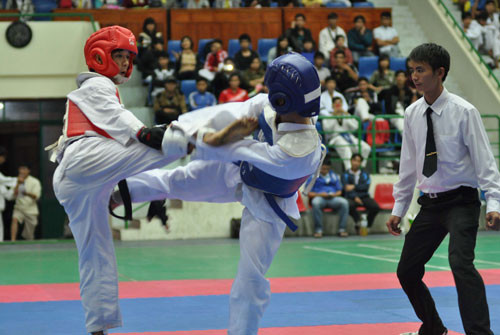 Giải Taekwondo đã diễn ra trong giai đoạn 1 của Đại hội TDTT tỉnh Quảng Nam lần thứ VII khá hấp dẫn. Ảnh: X.PHÚ