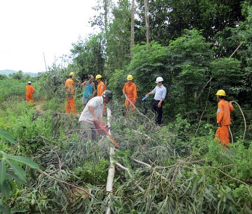 Người dân là lực lượng chủ yếu trong việc phát quang cây cối trong hành lang an toàn lưới điện.  Ảnh: T.L