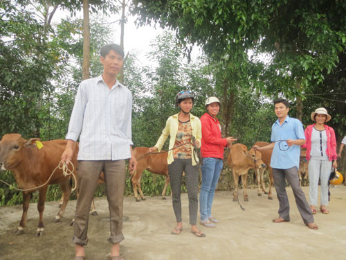 Thanh niên nhận bò do Đoàn xã Phước Ninh trao tặng.