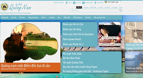 Một phần giao diện webGIS du lịch Quảng Nam với những thông tin về khách sạn, nhà hàng, danh lam thắng cảnh...