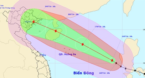 Hướng di chuyển của bão số 2. Ảnh: Trung tâm DBKTTV Trung ương