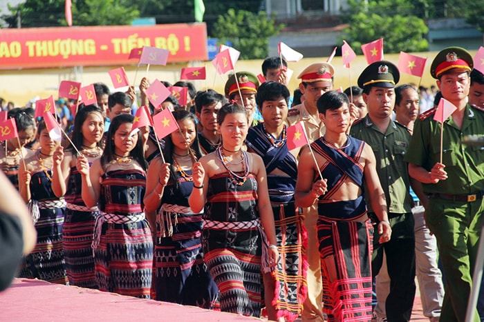 Young people in colourful traditional costume  at  the festival.