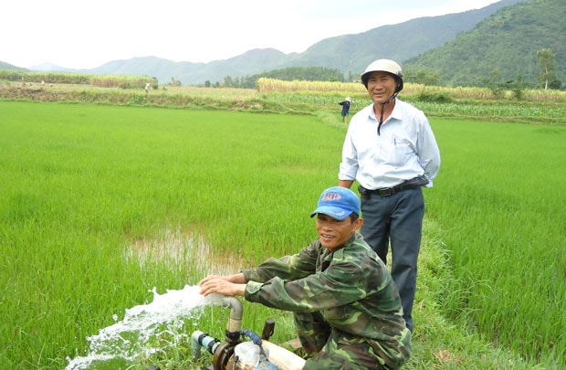 Niềm vui của người dân Hòa Bắc khi có điện lưới ra đồng chạy máy bơm tưới lúa hè thu.