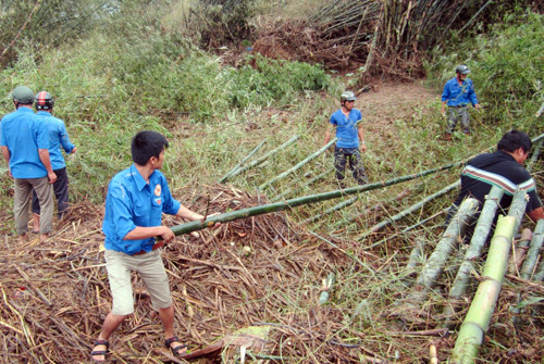 Thanh niên huyện Đại Lộc giúp dân khắc phục hậu quả lũ lụt năm 2013. Ảnh: VĂN HÀO