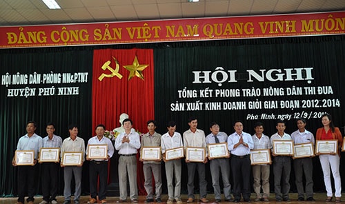 Lãnh đạo huyện Phú Ninh tặng giấy khen các các hộ nông dân sản xuất kinh doanh giỏi tiêu biểu.