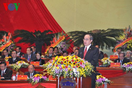 Chủ tịch Ủy ban Trung ương MTTQ Việt Nam Nguyễn Thiện Nhân phát biểu tại đại hội. Ảnh: VOV