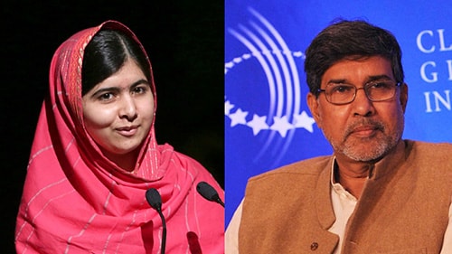 Malala Yousafzai và người Pakistan cùng với Kailash Satyarthi.