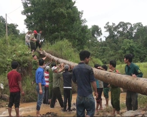 Thanh niên bắc cầu qua suối. Ảnh: X.M