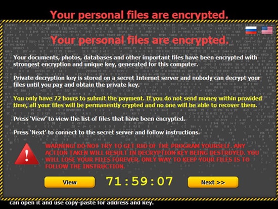 Virus chuyên tống tiền CTBLocker hiển thị đồng hồ đếm ngược, yêu cầu nạn nhân trả tiền chuộc trước khi dữ liệu của họ bị mất. (Ảnh minh họa)