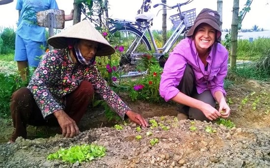 Tourists on the vegetable field 