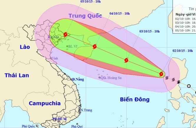 Sơ đồ dự báo hướng đi bão Mujigae - Ảnh: TT dự báo khí tượng thủy văn Trung ương