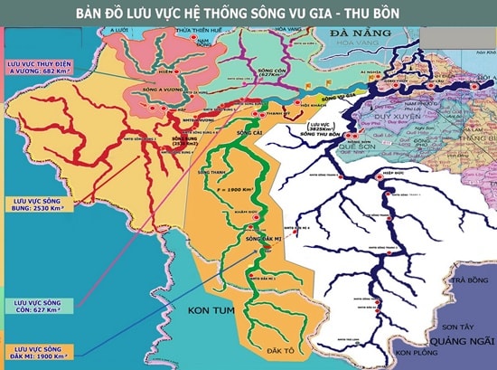 Bản đồ hệ thống nhà máy thủy điện trên sông Vu Gia - Thu Bồn