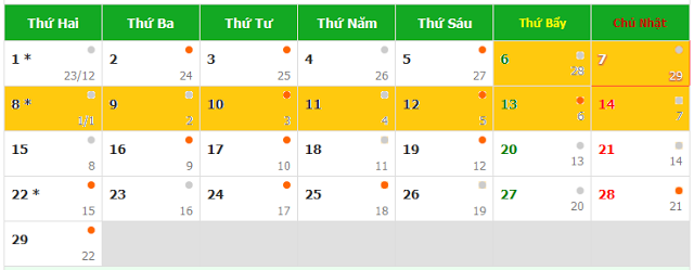 Lịch nghỉ Tết Nguyên đán Bính Thân  