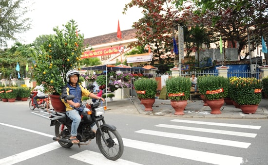 Nghề chở hoa cho thu nhập cao những những người hành nghề xe ôm. Ảnh: Minh Hải