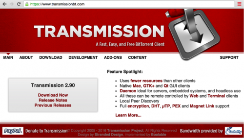 Giao diện trang tải phần mềm Transmission.