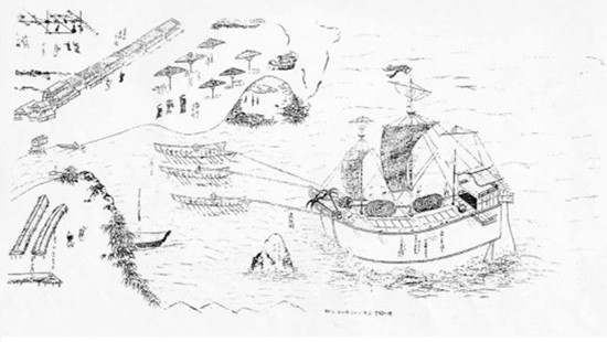  Phác họa cảnh châu ấn thuyền Nhật Bản cập cảng Hội An.