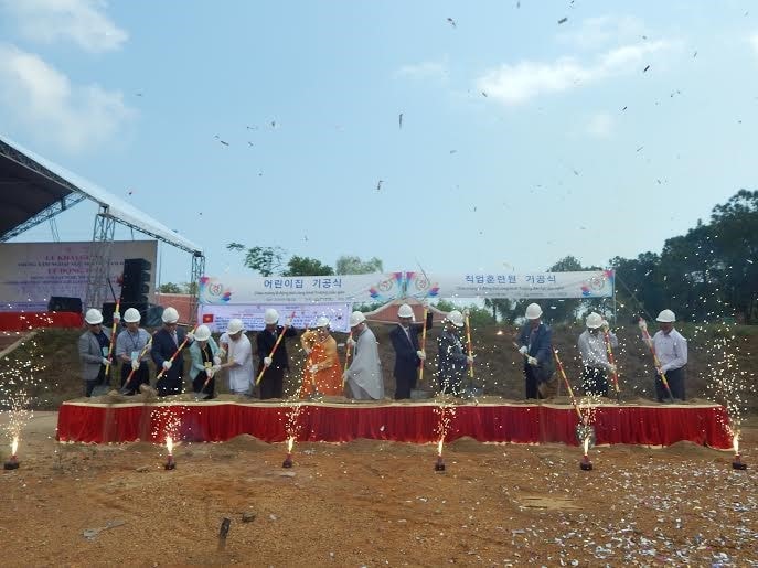 The groundbreaking ceremony in the Lotus village
