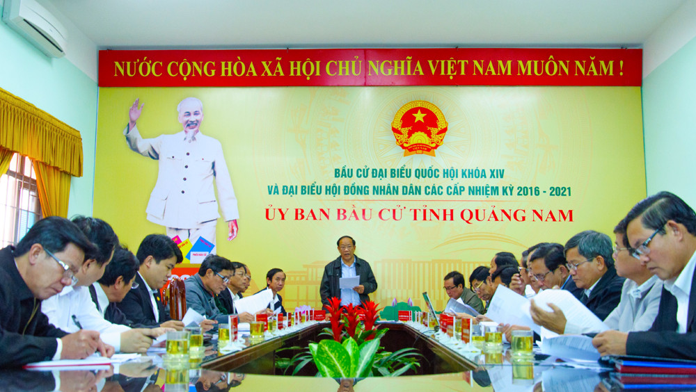 Ủy ban bầu cử tỉnh Quảng Nam họp phiên thứ 2. Ảnh: Sở Nội vụ Quảng Nam
