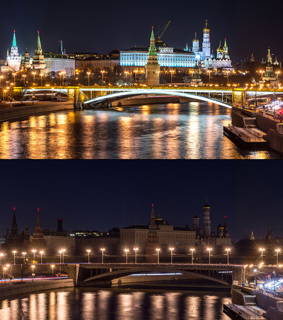 Thủ đô Moscow (Nga) lung linh về đêm, rồi chìm trong bóng tối 19.3, hàng nghìn người dân thắp nến tựu về Quảng trường Đỏ để cùng người dân các thành phố trên thế giới hưởng ứng lễ hội tắt đèn.