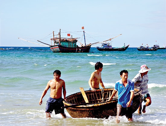 Ngư dân xã Tam Tiến (Núi Thành) trở về sau chuyến biển. Ảnh: PHƯƠNG THẢO