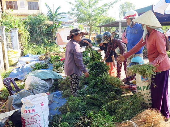 Một góc chợ bán lá mùng 5. Ảnh: CHÂU NỮ