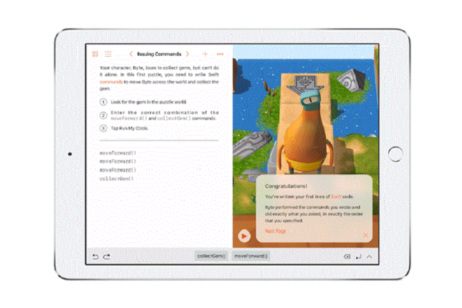 Giao diện Swift Playgrounds trên iPad.