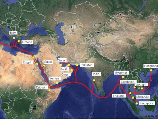Sơ đồ tuyến cáp biển AAE-1