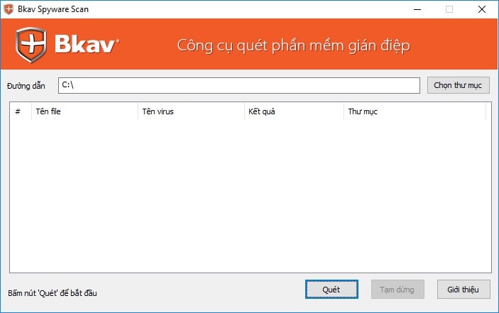 Giao diện công cụ quét và kiểm tra mã độc miễn phí của Bkav
