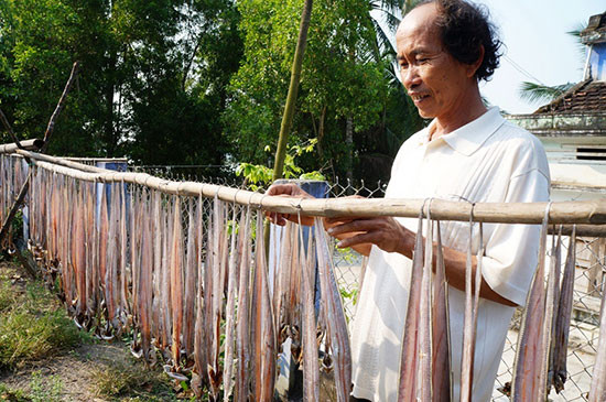 Ngư dân xã Tam Thanh phơi cá hố.