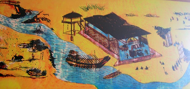 Phân cảnh hành dinh dinh trấn Thanh Chiêm trong bức vẽ Giao Chỉ quốc mậu dịch độ hải đồ (Vượt biển buôn bán với người Giao chỉ) với nhiều phân cảnh, do Nhật kiều ở Hội An  Chaya Shinroku vẽ, được cất giữ ở chùa Jomyota tại Nagoyas. Bnar vẽ lại được Bảo tàng huyện Điện Bàn cho tô đậm màu so với bản gốc.   