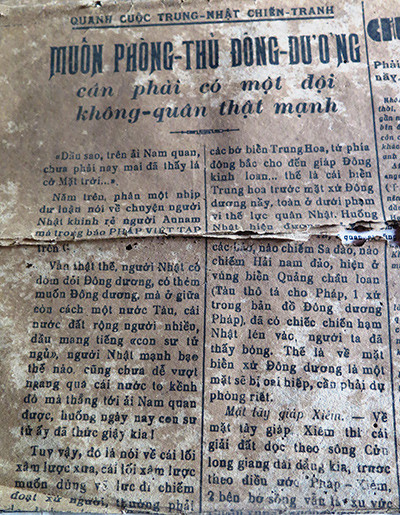 Một trong những bài viết về thời sự Hoàng Sa 1938 đăng tải trên Tiếng Dân.