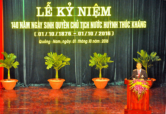 Chủ tịch nước Trần Đại Quang đọc diễn văn tại lễ kỷ niệm. Ảnh: X.PHÚ