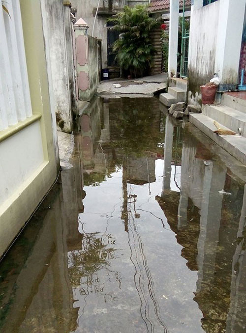 Sau trận mưa, trời nắng hơn một ngày nhưng nước vẫn còn đọng cuối hẻm 341 đường Trần Cao Vân, Tam Kỳ. (ảnh chụp chiều 12.10). Ảnh: C.N
