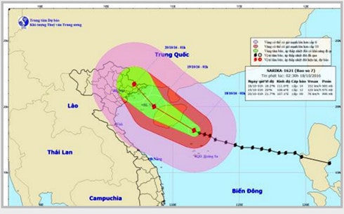 Hình ảnh đường đi và vị trí cơn bão