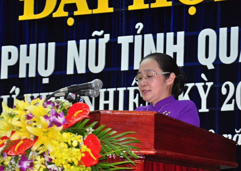 Bà Hoàng Thị Ái Nhiên - Phó Chủ tịch Thường trực Trung ương Hội LHPN Việt Nam phát biểu tại đại hội. Ảnh: VINH ANH