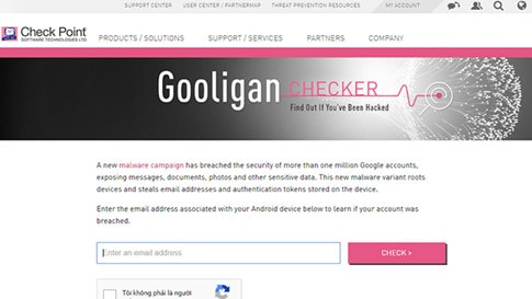 Gooligan Checker giúp kiểm tra một email có bị hack bởi Gooligan hay không 