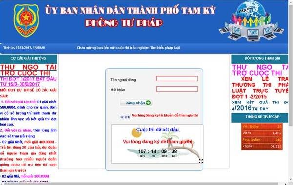 Giao diện cuộc thi tìm hiểu pháp luật trực tuyến tại website tuphaptamky.gov.vn