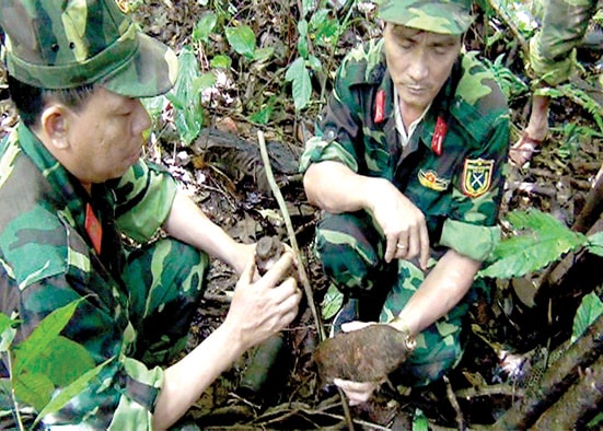 Lực lượng chức năng phát hiện nhiều vũ khí, vật liệu nổ, công cụ hỗ trợ còn tồn đọng sau chiến tranh tại núi Thùng Phi.