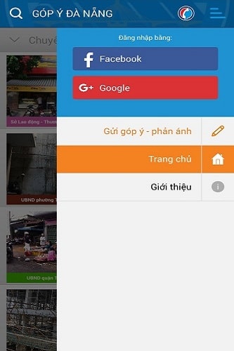 Người dùng có thể dùng Facebook hoặc Google+ để đăng nhập và góp ý.