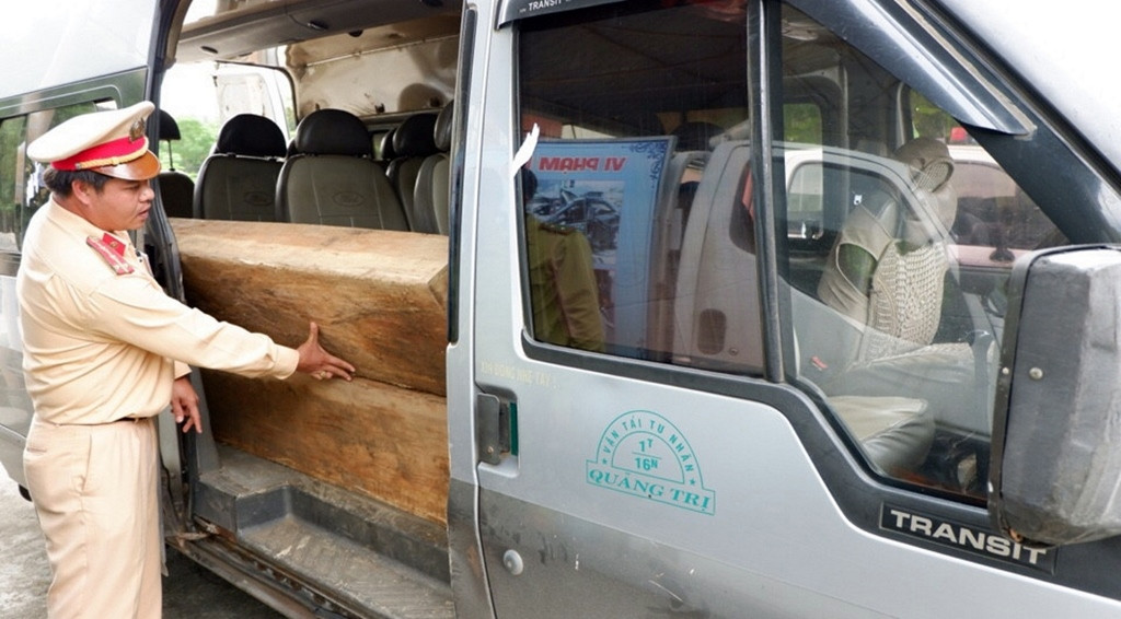 Số gỗ tang vật cùng phương tiện bị tạm giữ. Ảnh: CSGT cung cấp