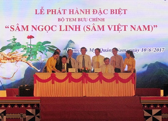 Nhiều hình thức quảng bá sản phẩm quốc gia sâm Ngọc Linh.Ảnh: H.LIÊN